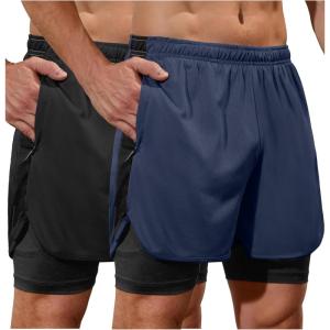 imageSILKWORLD 23 Pack Mens 2 in 1 Running Shorts Quick Dry Athletic Grym Workout Compression Shorts with Zipper PocketsBlackNavy