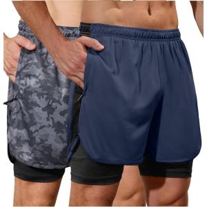 imageSILKWORLD 23 Pack Mens 2 in 1 Running Shorts Quick Dry Athletic Grym Workout Compression Shorts with Zipper PocketsNavyDark Grey Camo