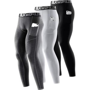imageSILKWORLD Mens 13 Pack Compression Pants Pockets Cool Dry Gym Leggings Baselayer Running TightsA13black gray white3pOrd