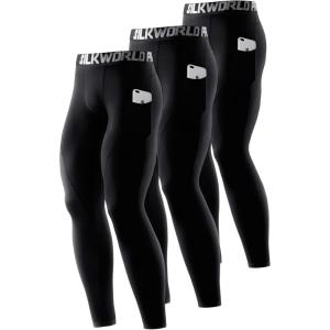 imageSILKWORLD Mens 13 Pack Compression Pants Pockets Cool Dry Gym Leggings Baselayer Running TightsA1black33pOrd