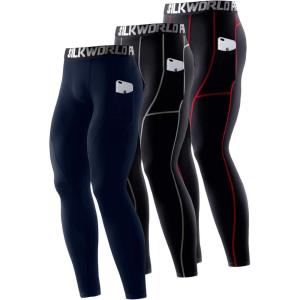 imageSILKWORLD Mens 13 Pack Compression Pants Pockets Cool Dry Gym Leggings Baselayer Running TightsA3blackred Stripeblackgrey Stripedark Navy3pOrd