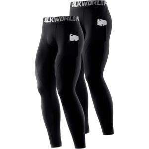 imageSILKWORLD Mens 13 Pack Compression Pants Pockets Cool Dry Gym Leggings Baselayer Running TightsB1black22pOrd