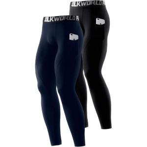 imageSILKWORLD Mens 13 Pack Compression Pants Pockets Cool Dry Gym Leggings Baselayer Running TightsB2blackdark Navy Blue2pOrd