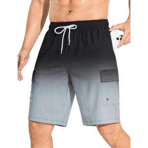 imageSILKWORLD Mens 9quot Swim Trunks Quick Dry Mens Bathing Suit Mesh Lining Board Shorts with PocketsBlack Gray Gradient