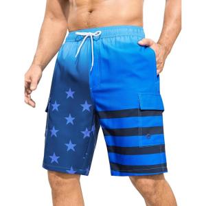 imageSILKWORLD Mens 9quot Swim Trunks Quick Dry Mens Bathing Suit Mesh Lining Board Shorts with PocketsBlue Black Flag