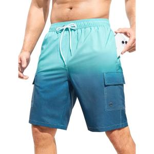 imageSILKWORLD Mens 9quot Swim Trunks Quick Dry Mens Bathing Suit Mesh Lining Board Shorts with PocketsDark Green Gradient