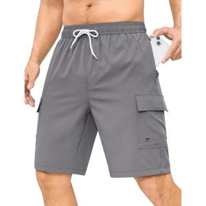 imageSILKWORLD Mens 9quot Swim Trunks Quick Dry Mens Bathing Suit Mesh Lining Board Shorts with PocketsGray