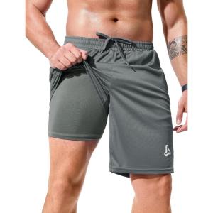 imageSILKWORLD Mens Athletic Basketball Shorts  10quot Mesh Cool Dry Gym Workout Shorts with Liner and Zipper Pockets1pcPitch Grey
