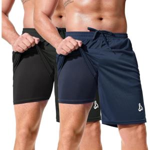 imageSILKWORLD Mens Athletic Basketball Shorts  10quot Mesh Cool Dry Gym Workout Shorts with Liner and Zipper Pockets2pcsBlacknavy
