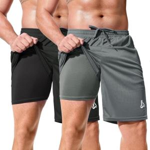 imageSILKWORLD Mens Athletic Basketball Shorts  10quot Mesh Cool Dry Gym Workout Shorts with Liner and Zipper Pockets2pcsBlackpitch Grey