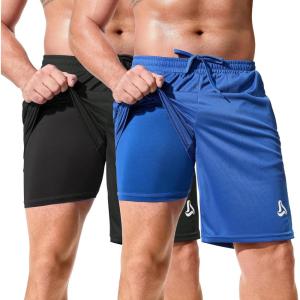 imageSILKWORLD Mens Athletic Basketball Shorts  10quot Mesh Cool Dry Gym Workout Shorts with Liner and Zipper Pockets2pcsBlackroyal
