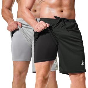 imageSILKWORLD Mens Athletic Basketball Shorts  10quot Mesh Cool Dry Gym Workout Shorts with Liner and Zipper Pockets2pcsBlacksteel