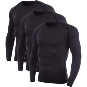 imageSILKWORLD Mens LongSleeve Compression Shirt BaseLayer Running TopA1crewneck3 Pack Black3