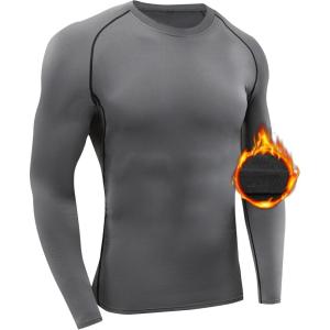 imageSILKWORLD Mens LongSleeve Compression Shirt BaseLayer Running TopB11fleece Lined1piecegrey