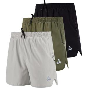 imageSILKWORLD Mens Running Stretch Quick Dry Shorts with Zipper PocketsPack of 23Black  Army Green  Light Grey Pack of 3