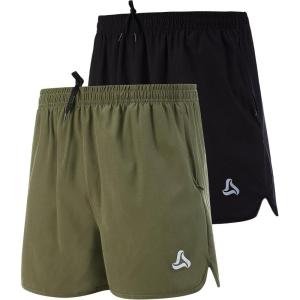 imageSILKWORLD Mens Running Stretch Quick Dry Shorts with Zipper PocketsPack of 23Black  Army Greenpack of 2