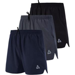 imageSILKWORLD Mens Running Stretch Quick Dry Shorts with Zipper PocketsPack of 23Black  Deep Navy  Deep Grey Pack of 3