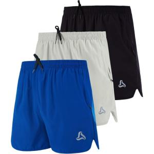 imageSILKWORLD Mens Running Stretch Quick Dry Shorts with Zipper PocketsPack of 23Black  Light Grey  Blue Pack of 3