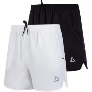 imageSILKWORLD Mens Running Stretch Quick Dry Shorts with Zipper PocketsPack of 23Black  White Pack of 2