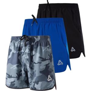 imageSILKWORLD Mens Running Stretch Quick Dry Shorts with Zipper PocketsPack of 23Black blue grey Camopack of 3