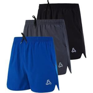 imageSILKWORLD Mens Running Stretch Quick Dry Shorts with Zipper PocketsPack of 23Black dark Grey bluepack of 3