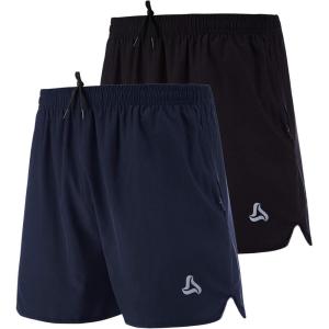 imageSILKWORLD Mens Running Stretch Quick Dry Shorts with Zipper PocketsPack of 23Black dark Navypack of 2