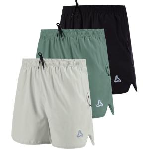 imageSILKWORLD Mens Running Stretch Quick Dry Shorts with Zipper PocketsPack of 23Black light Grey darkseagreenpack of 3