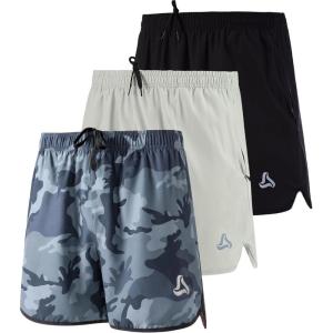 imageSILKWORLD Mens Running Stretch Quick Dry Shorts with Zipper PocketsPack of 23Black light Grey grey Camopack of 3