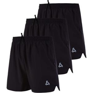 imageSILKWORLD Mens Running Stretch Quick Dry Shorts with Zipper PocketsPack of 23Black3 Pack of 3