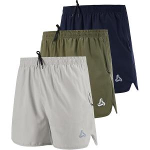 imageSILKWORLD Mens Running Stretch Quick Dry Shorts with Zipper PocketsPack of 23Dark Navy army Green light Greypack of 3