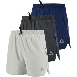 imageSILKWORLD Mens Running Stretch Quick Dry Shorts with Zipper PocketsPack of 23Deep Grey  Light Grey  Steelbluepack of 3