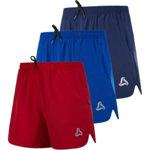 imageSILKWORLD Mens Running Stretch Quick Dry Shorts with Zipper PocketsPack of 23Steelblue  Blue  Red Pack of 3