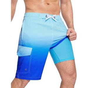 imageSILKWORLD Mens Swim Trunks with Compression Liner QuickDry 10quot Stretch Beach ShortsSky Blue Gradient