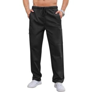 imageSILKWORLD Sweatpants for Men Zipper Cargo Pockets Joggers Open Bottom Casual Pants for Athletic Jogging Running WorkoutBlack