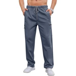 imageSILKWORLD Sweatpants for Men Zipper Cargo Pockets Joggers Open Bottom Casual Pants for Athletic Jogging Running WorkoutDark Grey