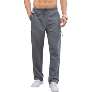 imageSILKWORLD Sweatpants for Men Zipper Cargo Pockets Joggers Open Bottom Casual Pants for Athletic Jogging Running WorkoutDark Heather Grey