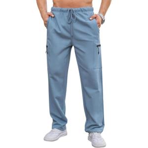 imageSILKWORLD Sweatpants for Men Zipper Cargo Pockets Joggers Open Bottom Casual Pants for Athletic Jogging Running WorkoutGrey Blue
