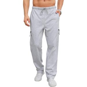 imageSILKWORLD Sweatpants for Men Zipper Cargo Pockets Joggers Open Bottom Casual Pants for Athletic Jogging Running WorkoutHeather Grey