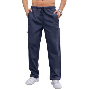 imageSILKWORLD Sweatpants for Men Zipper Cargo Pockets Joggers Open Bottom Casual Pants for Athletic Jogging Running WorkoutNavy