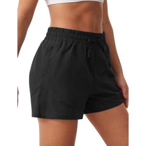 imageSILKWORLD Womens 2 in 1 Athletic Shorts with Zipper Pockets High Waist Workout Shorts for Gym Running1 Black