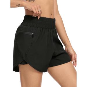 imageSILKWORLD Womens Running Shorts 3quot High Waisted Athletic Shorts for Gym Workout Yoga with Liner and Zipper PocketsBlack