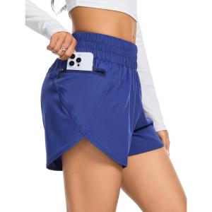 imageSILKWORLD Womens Running Shorts 3quot High Waisted Athletic Shorts for Gym Workout Yoga with Liner and Zipper PocketsBlue