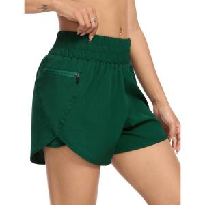 imageSILKWORLD Womens Running Shorts 3quot High Waisted Athletic Shorts for Gym Workout Yoga with Liner and Zipper PocketsDark Green