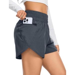 imageSILKWORLD Womens Running Shorts 3quot High Waisted Athletic Shorts for Gym Workout Yoga with Liner and Zipper PocketsDark Grey