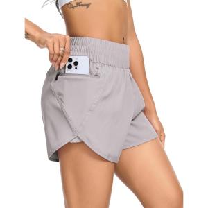 imageSILKWORLD Womens Running Shorts 3quot High Waisted Athletic Shorts for Gym Workout Yoga with Liner and Zipper PocketsLight Grey