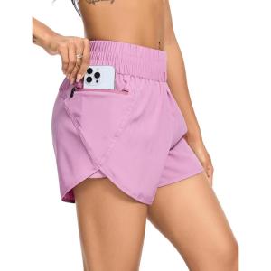 imageSILKWORLD Womens Running Shorts 3quot High Waisted Athletic Shorts for Gym Workout Yoga with Liner and Zipper PocketsPurple Pink