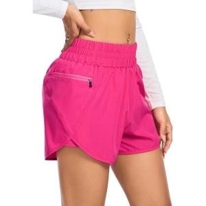 imageSILKWORLD Womens Running Shorts 3quot High Waisted Athletic Shorts for Gym Workout Yoga with Liner and Zipper PocketsRose