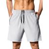 imageSILKWORLD Mens 2 in 1 Running Shorts 7quot Workout Gym Athletic Shorts Quick Dry Lightweight Training Shorts with PocketsLight Grey