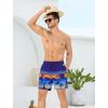 imageSILKWORLD Mens Swim Trunks with Compression Liner 6 Inch Inseam Quick Dry Beach Shorts Bathing Suit with Zipper PocketsNavy Blue Stripe Coconut Trees