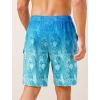 imageSILKWORLD Mens Swim Trunks with Compression Liner 9 Inch Bathing Suits QuickDry Swimming Beach Shorts with Cargo PocketsZ0gradient Blue Green Leaf